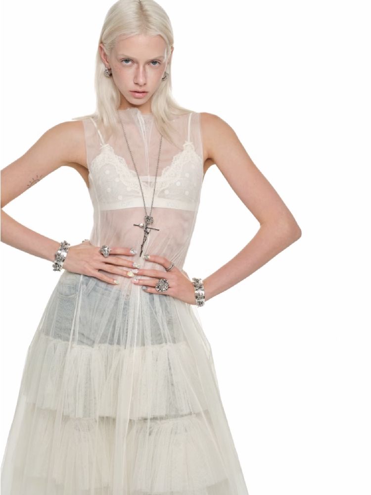 Mesh Sheer Layered Sleeveless Dress【s0000011564】