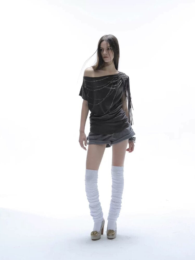 Fringe Shirred Diamond T-Shirt【s0000016568】