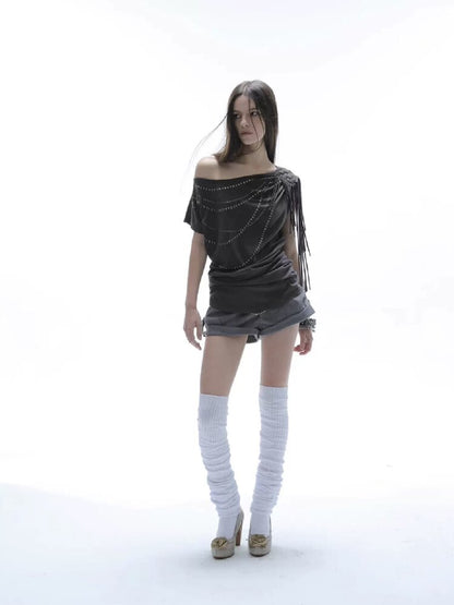 Fringe Shirred Diamond T-Shirt【s0000016568】