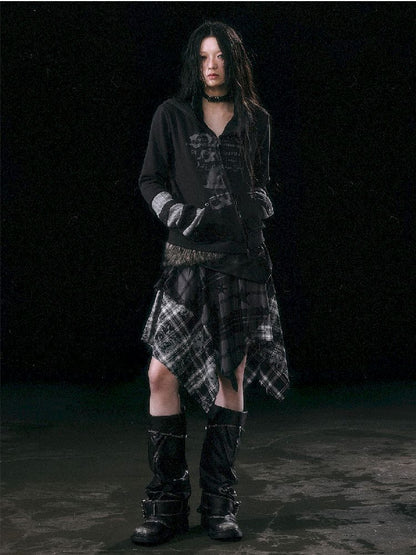 Star Plaid IRREGULAR RAW EDGE HALF SKIRT [S0000010750]