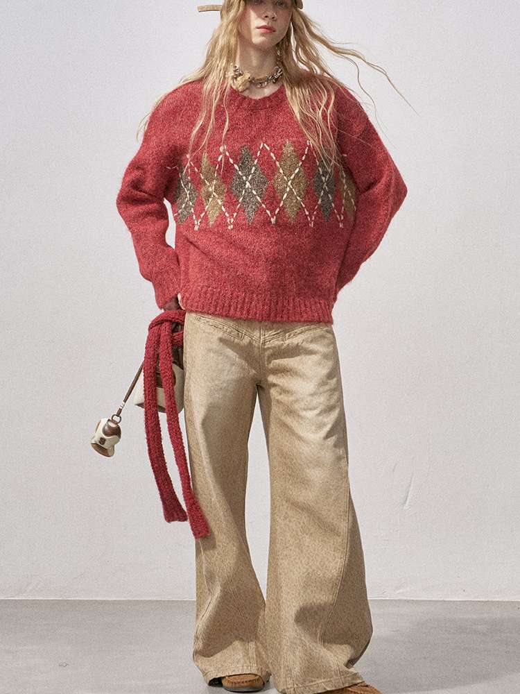 Diamond Plaid Knit Sweater Pants【s0000015072】