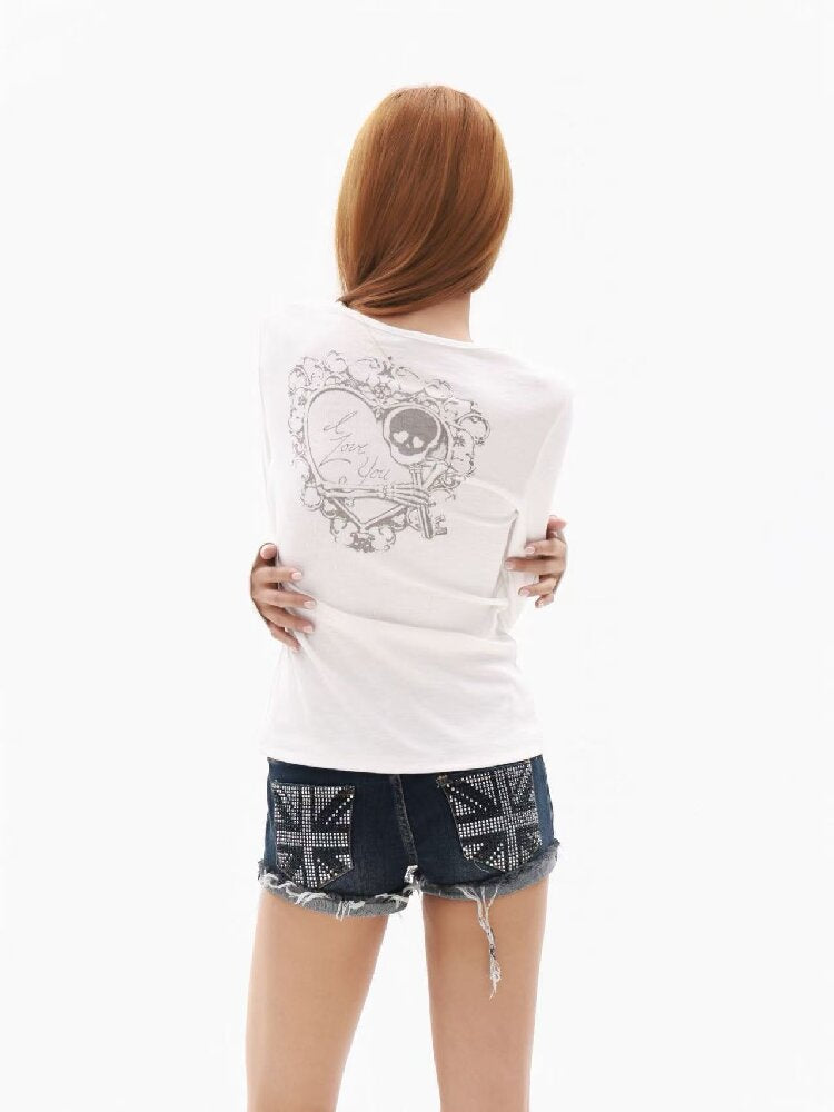 Heart Skull Cotton Long-Sleeve T【s0000018351】