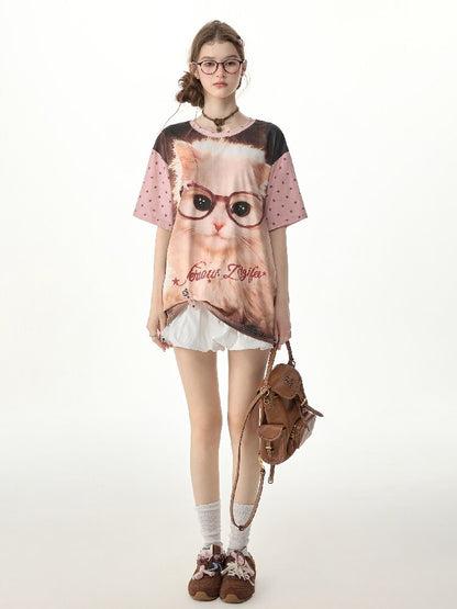 Retro Cat Star Cat Print T Shirt【s0000017266】