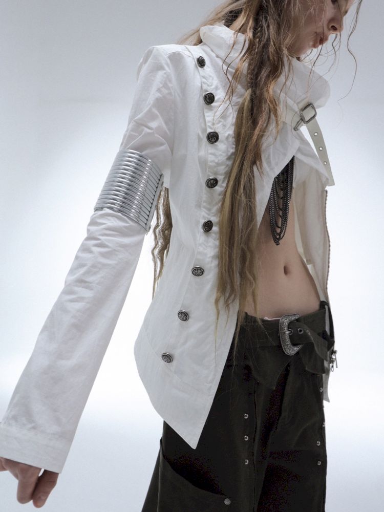 High-Neck Metal Buckle Napoleon Windbreaker【s0000013902】