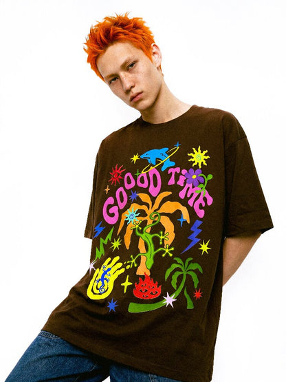 American Graffiti Print Loose T Shirt【s0000017112】