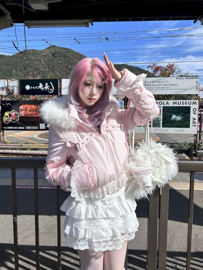 Detachable Hat Black Pink Two Tone Suit【s0000014679】