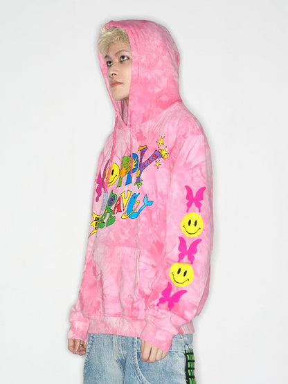 Smiley Pink Tie-Dye Hooded Sweatshirt [S0000010262]