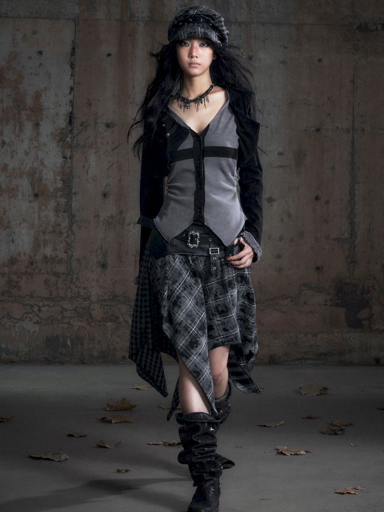 Hooded False Two Black Gray Knit Cardigan【s0000013890