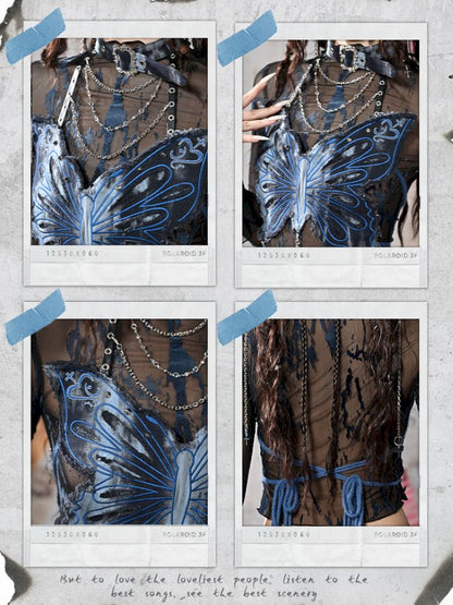 Butterfly Breast Plunge Mesh Bottom Shirt【s0000013506】