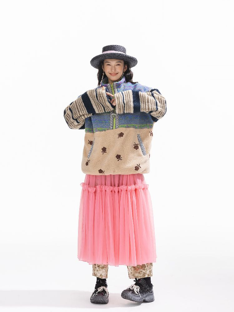 패치 워크 Lambswool 두꺼운 느슨한 재킷 [S0000011310]