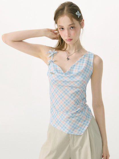 Summer Plaid Bow Vest Camisole【s0000017151】