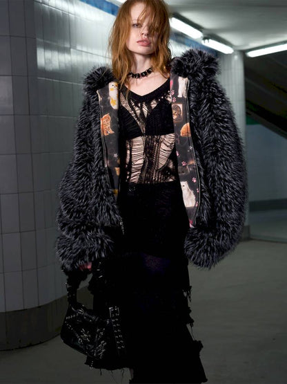 Cat Print Reversible Fleece Jacket【s0000014414】