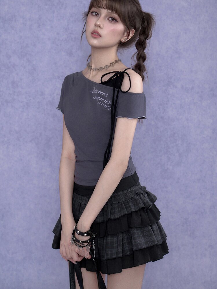 Cross-Shoulder Fake Two-Piece T-Shirt【s0000017683】