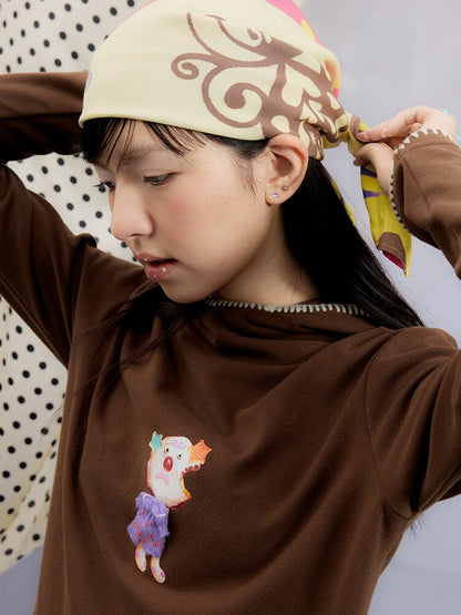 Printed Hood Girl Long Sleeve T【s0000015848】