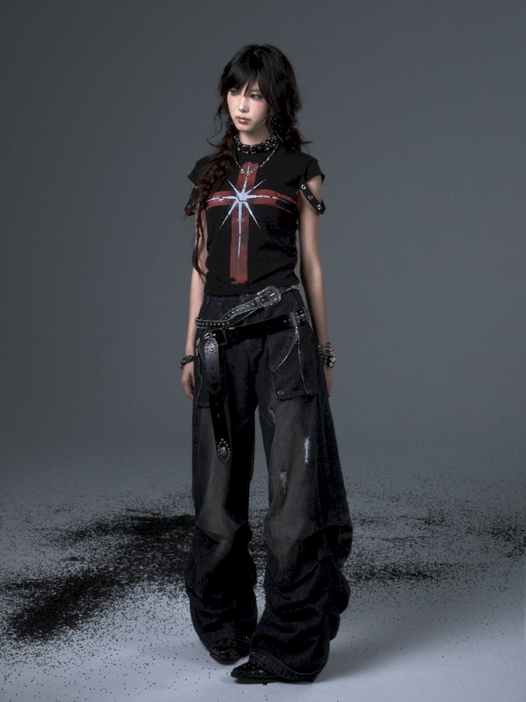 Punk Positive Shoulder Short Sleeve t-shirt【s0000012343】