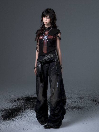 Punk Positive Shoulder Short Sleeve t-shirt【s0000012343】