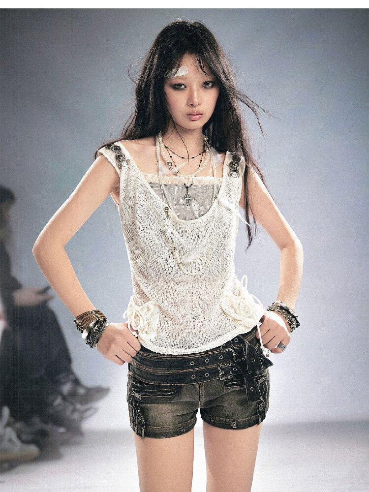 Sequin Studded Checkered Vest【s0000016216】