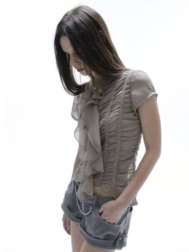 Handmade Ruffled Chiffon Shirt【s0000016565】