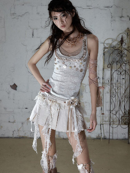 Baroque Lace Pleated Skirt Culottes【s0000016995】