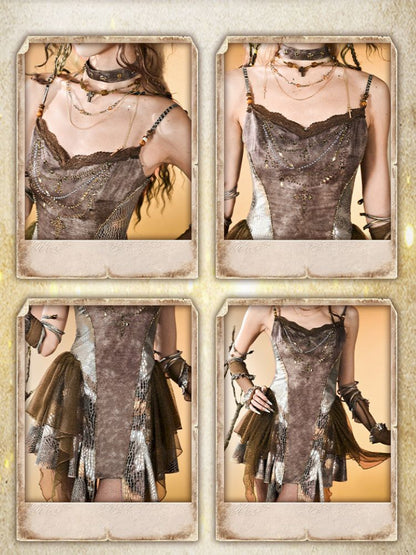 Snake pattern splicing halter dress【s0000013504】