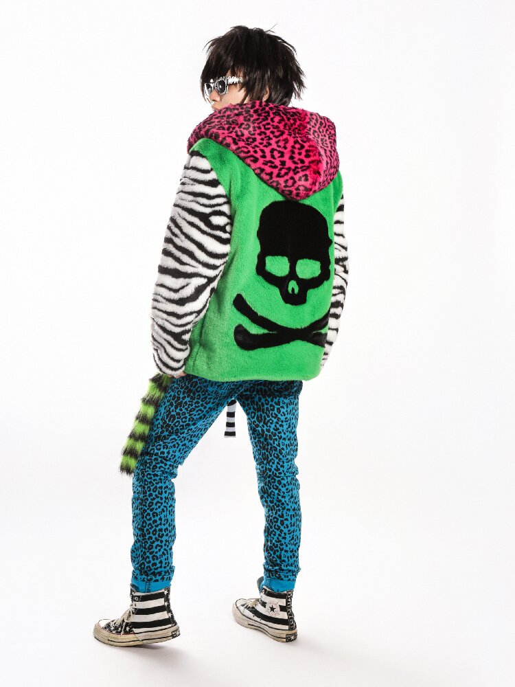 Neon Leopard Skull Patchwork Coat【s0000019279】