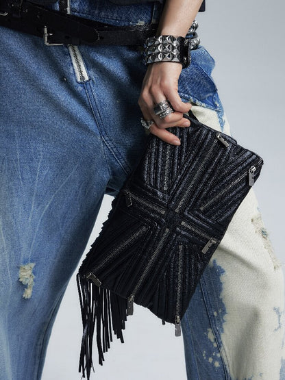 Rice Flag Fringed Leather Clutch【s0000017001】