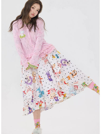 Pink Lace Bow Cut Out Knit Cardigan【s0000016196】