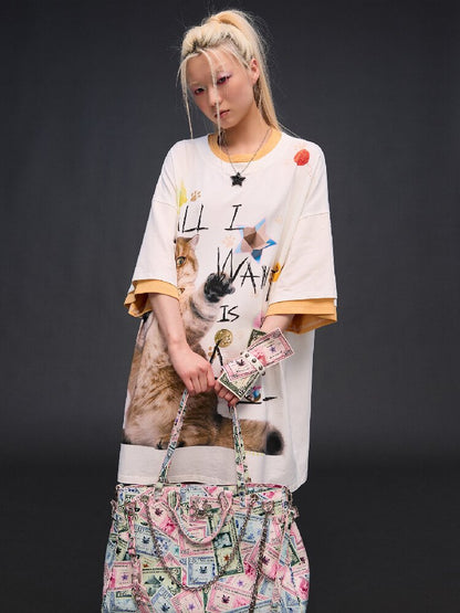 Cat Print Loose Fit T-Shirt【s0000017028】