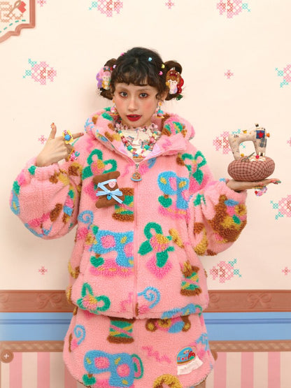 Pink Polar Fleece Lambswool Jacket【s0000015565】