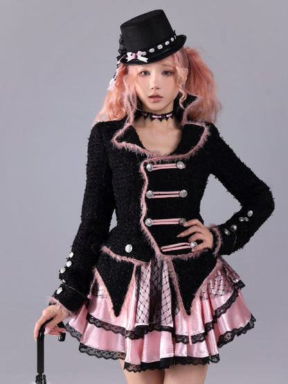 Black Sweet Woolen Tunic Jacket【s0000016224】