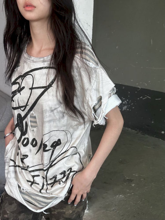 Destroy the old real two-piece T-shirt【s0000008506】