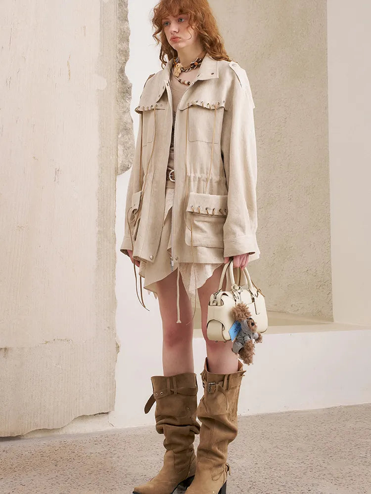 Pocket Drawstring Windbreaker-Style Trench Coat【s0000014060】