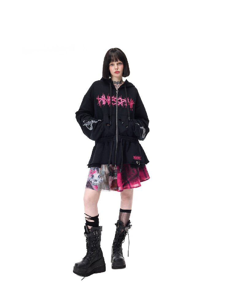Riveted Hole Design Hooded Sweatshirt【s0000017728】