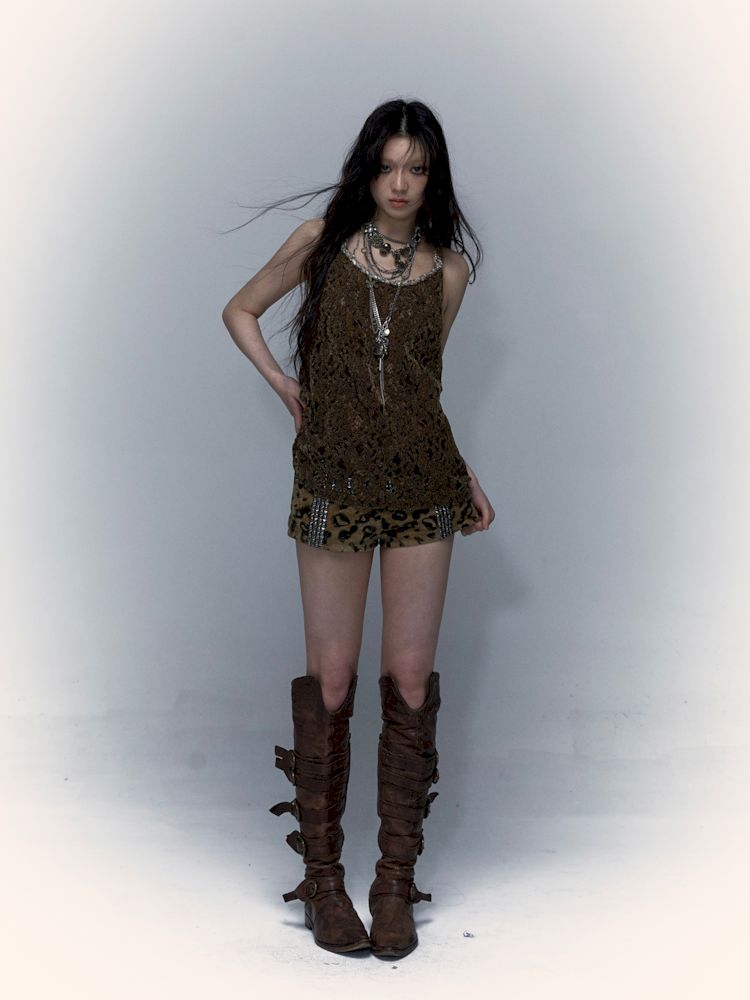 Slouchy Old Hollowed Out Loose Flocked Lace Vest [s0000008134]