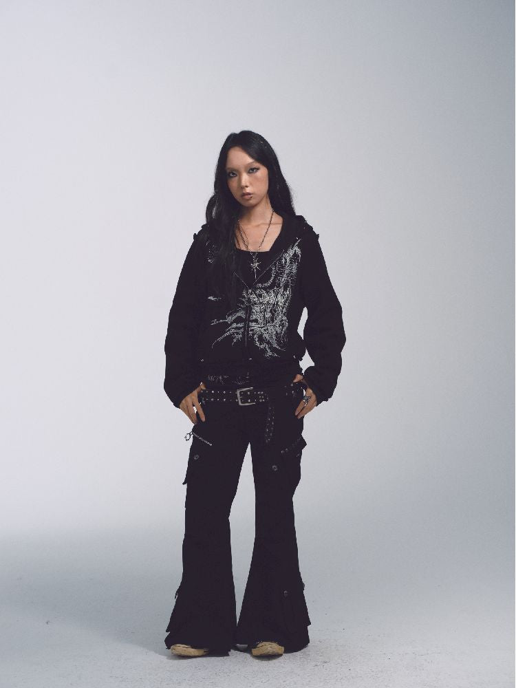 Printed Sweatshirt Studded Hoodie【s0000011232】