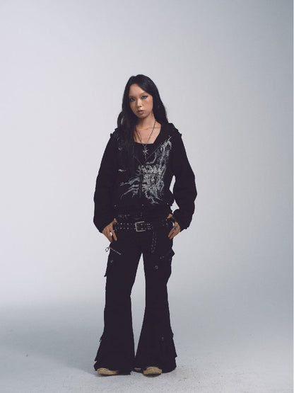 Printed Sweatshirt Studded Hoodie【s0000011232】