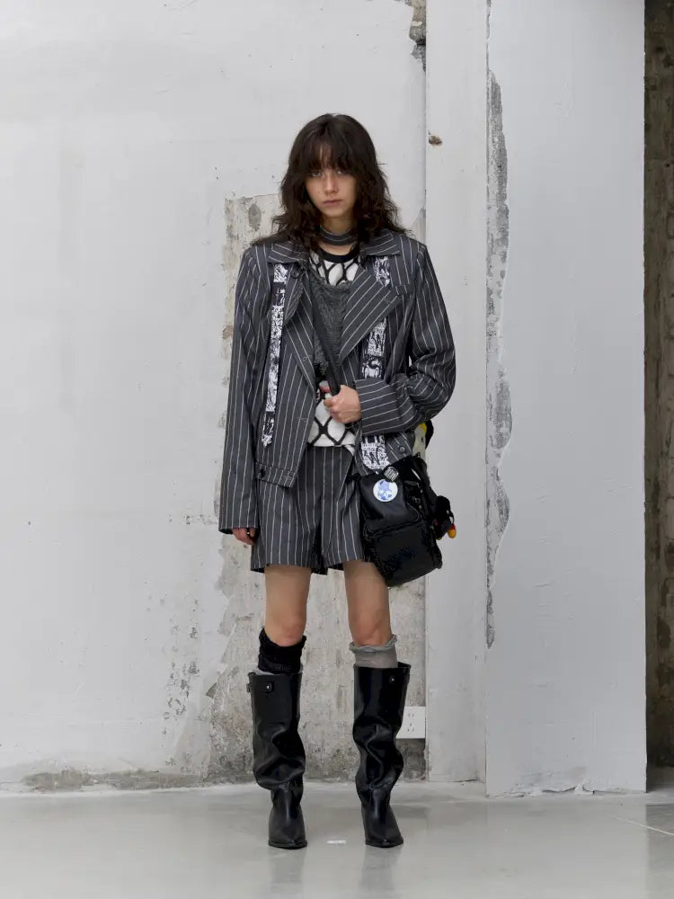 Lace-Up Striped Shorts Blazer【s0000014203】