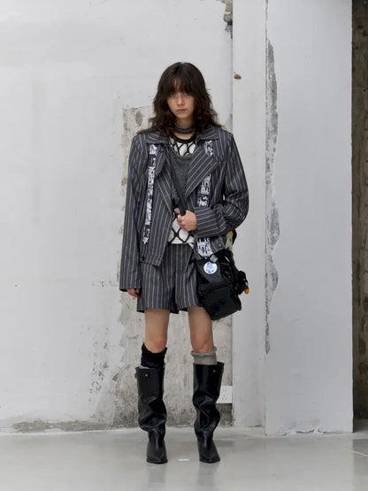 Lace-Up Striped Shorts Blazer【s0000014203】