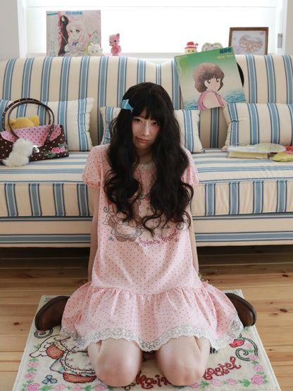 Bear Strawberry Lace Polka Dot Dress【s0000017508】