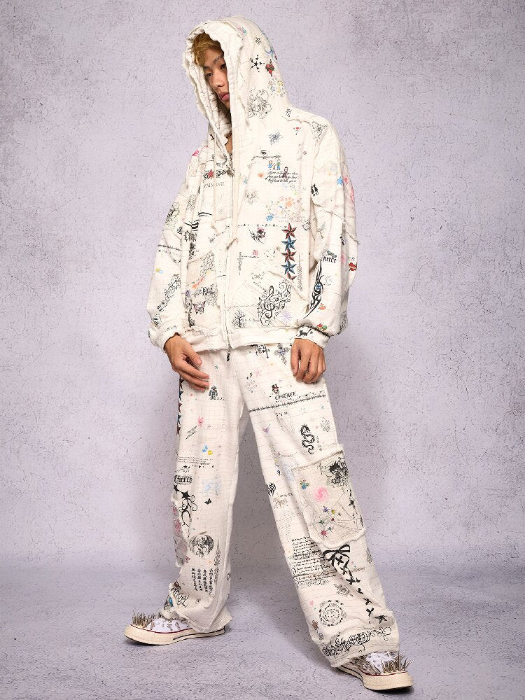 Torn Manuscript Print Sweatpants【s0000018736】