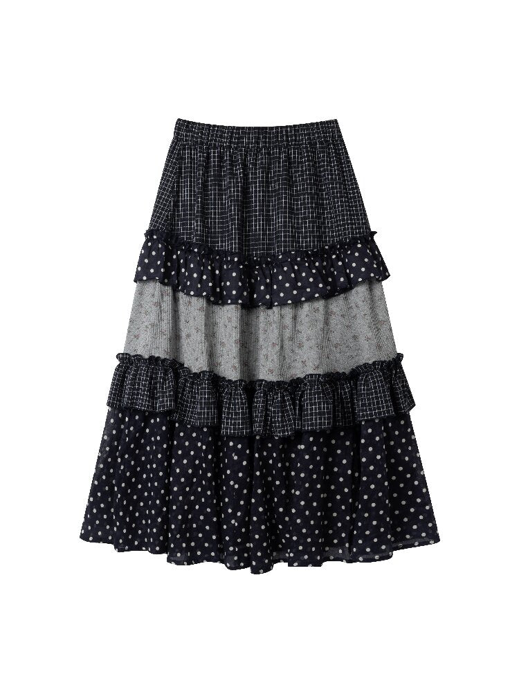 Floral Plaid Polka Dot Cake Skirt【s0000015885】