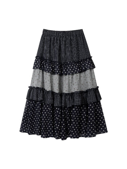 Floral Plaid Polka Dot Cake Skirt【s0000015885】