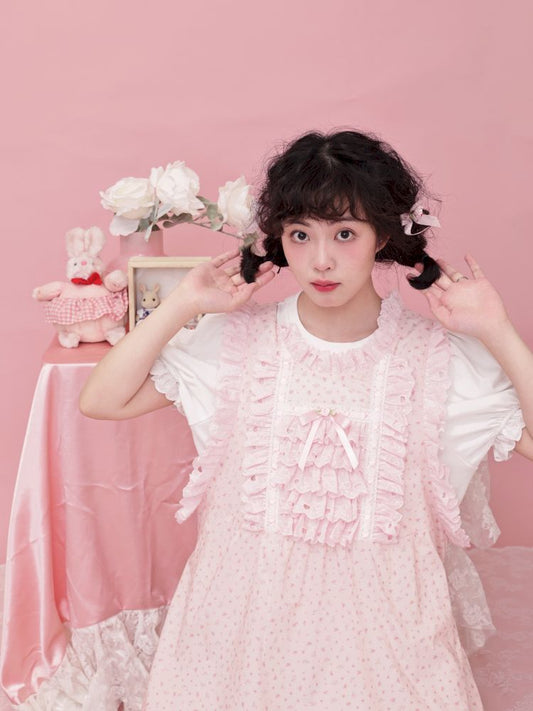 Retro girly butterfly lace embroidered pink vest dress【s0000012849】