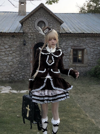 Vintage Brown Velvet Lace Blazer【s0000015616】