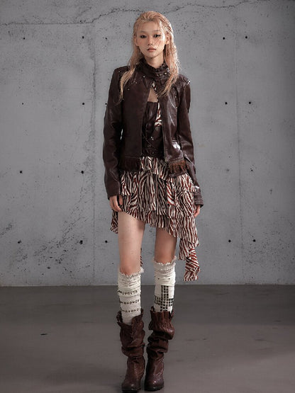 Riveted PU Leather Split Jacket【s0000019156】