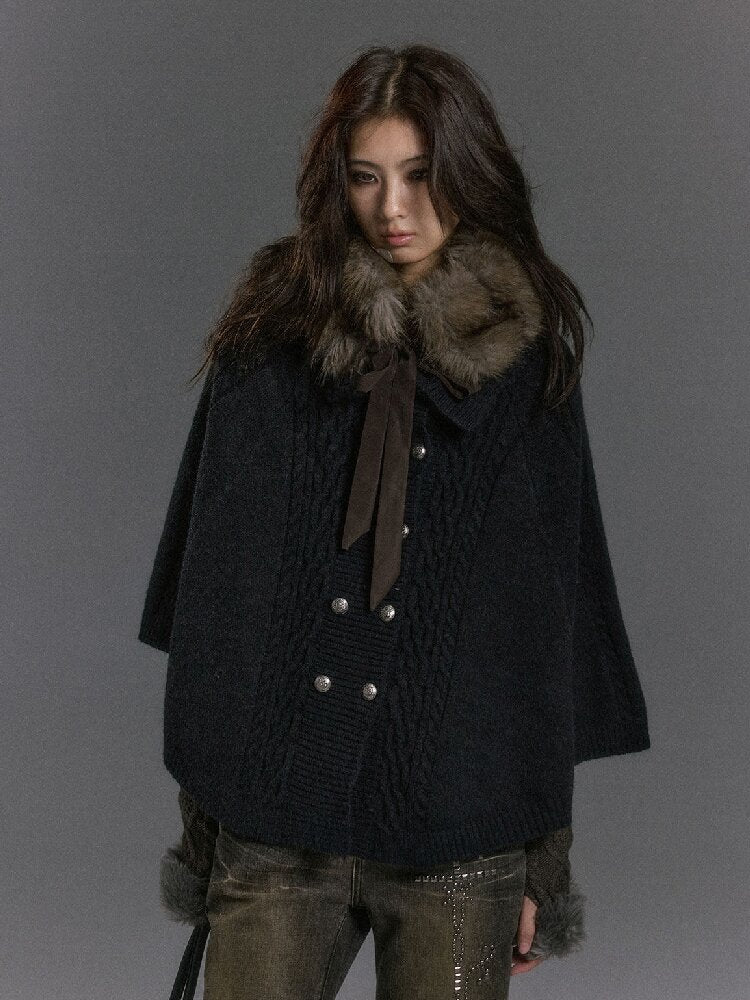 Detachable Fur Collar Twisted Cape Jacket【s0000019245】