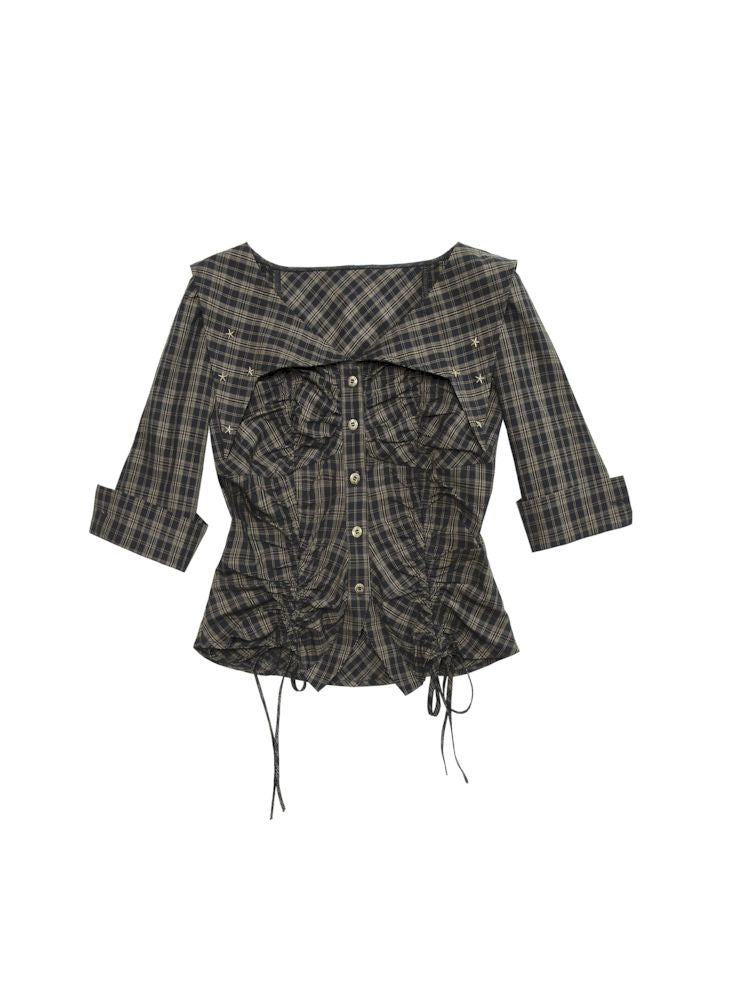 Pleat Plaid Short Mid Sleeve Shirt [s0000008132]