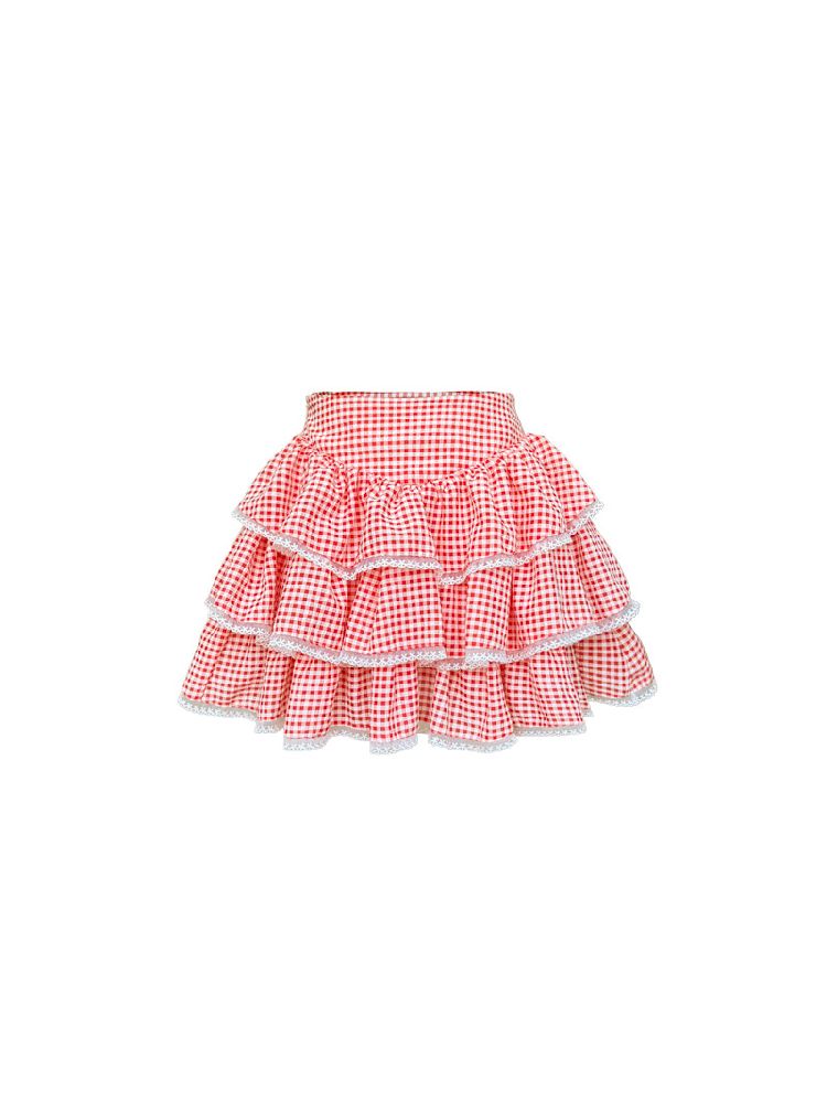 Red and white checkered bow lace set【s0000009315】