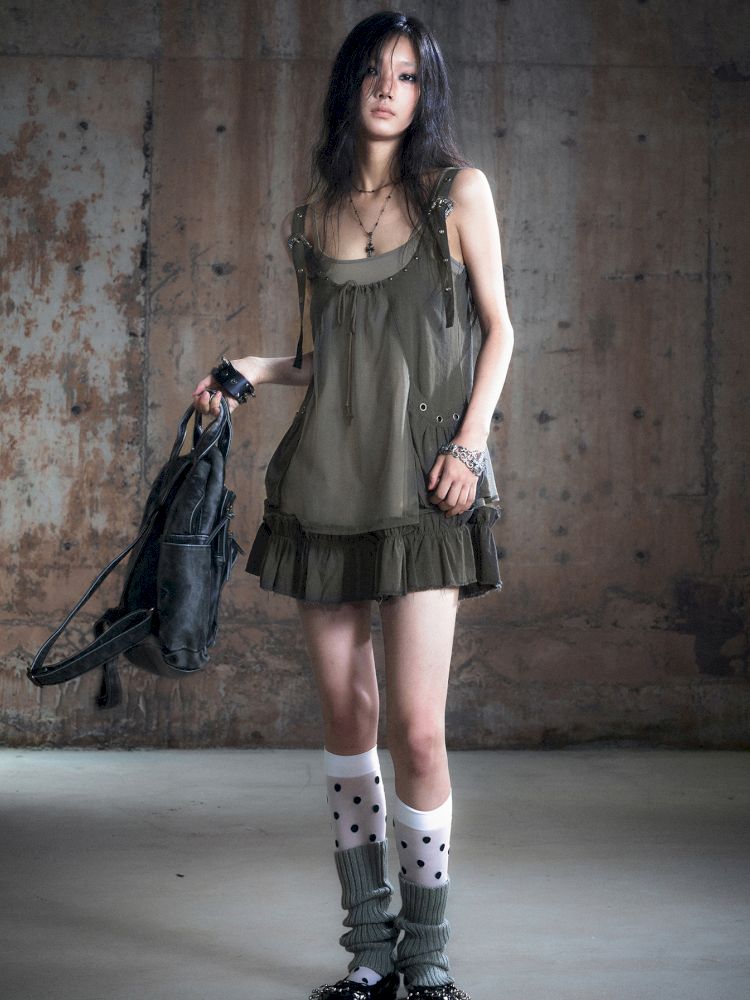 Real two pieces mesh splicing halter dress【s0000013893】