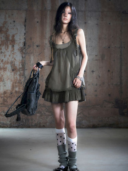 Real two pieces mesh splicing halter dress【s0000013893】